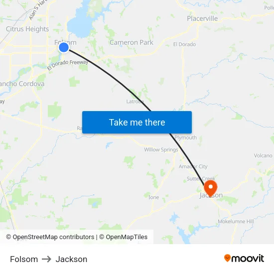 Folsom to Jackson map