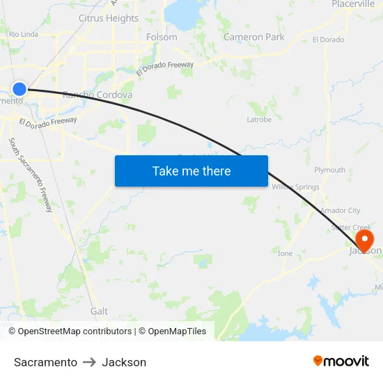 Sacramento to Jackson map