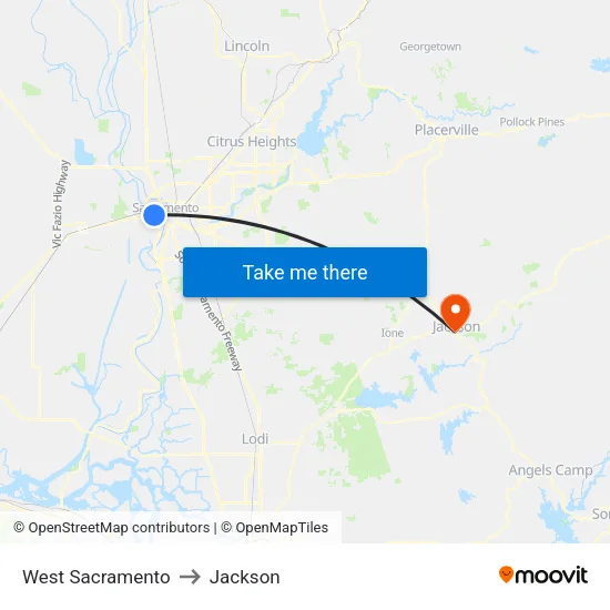 West Sacramento to Jackson map