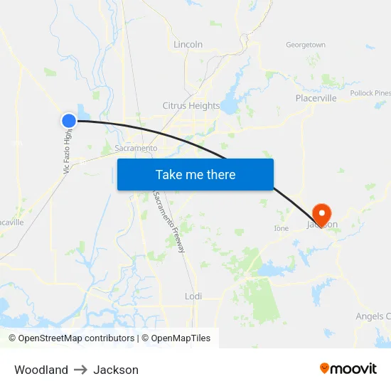 Woodland to Jackson map