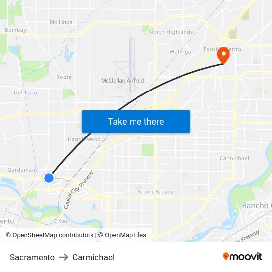 Sacramento to Carmichael map