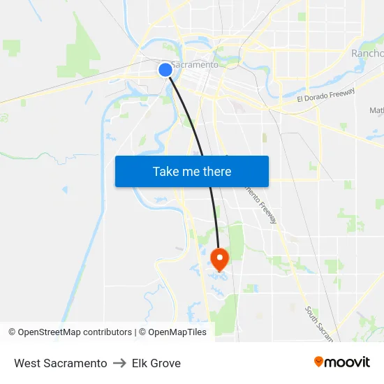 West Sacramento to Elk Grove map