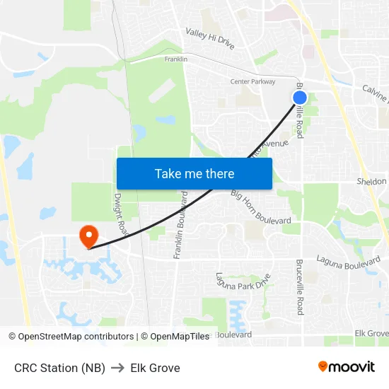 CRC Station (NB) to Elk Grove map