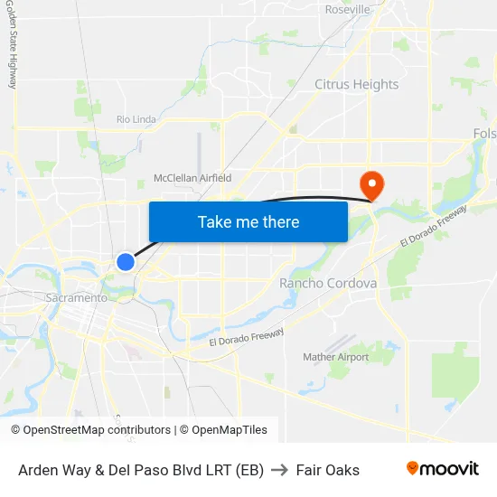 Arden Way & Del Paso Blvd LRT (EB) to Fair Oaks map