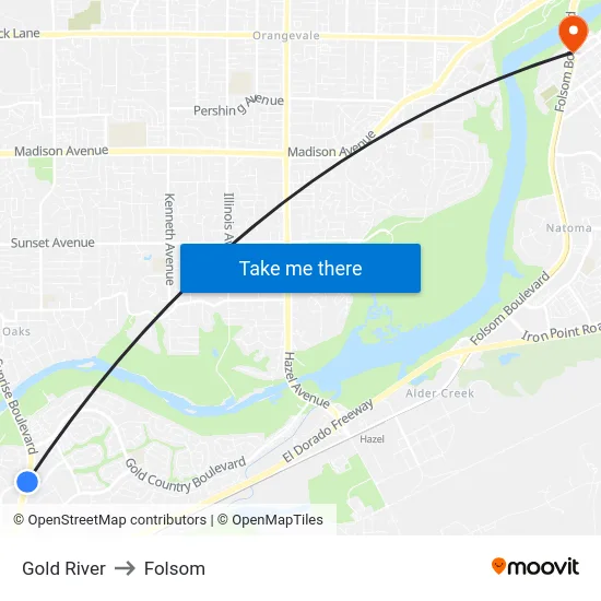 Gold River to Folsom map