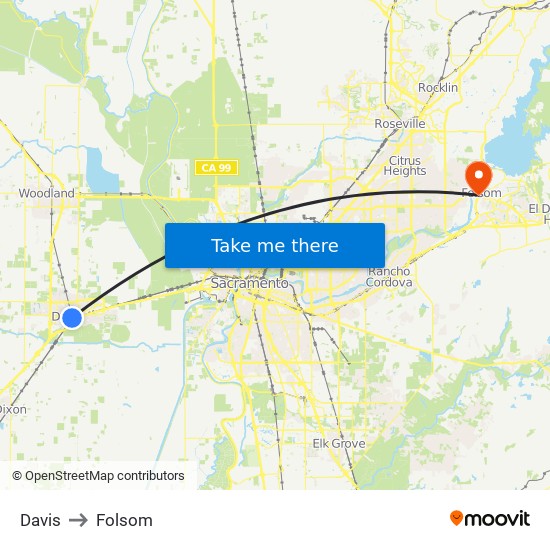 Davis to Folsom map