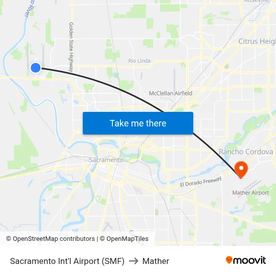 Sacramento Int'l Airport (SMF) to Mather map