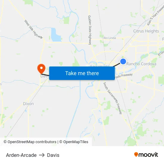 Arden-Arcade to Davis map