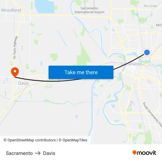 Sacramento to Davis map