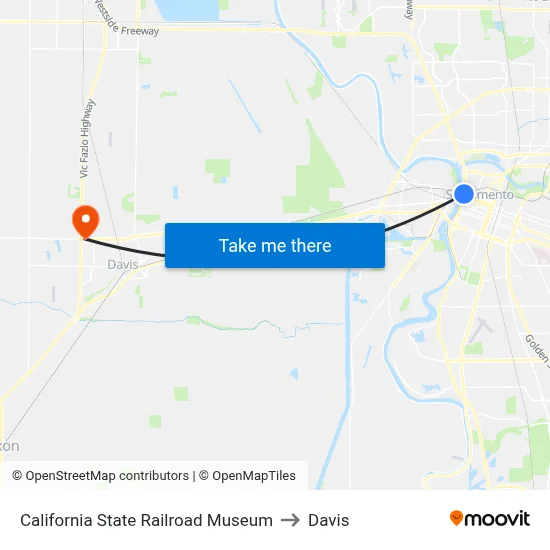 California State Railroad Museum to Davis map