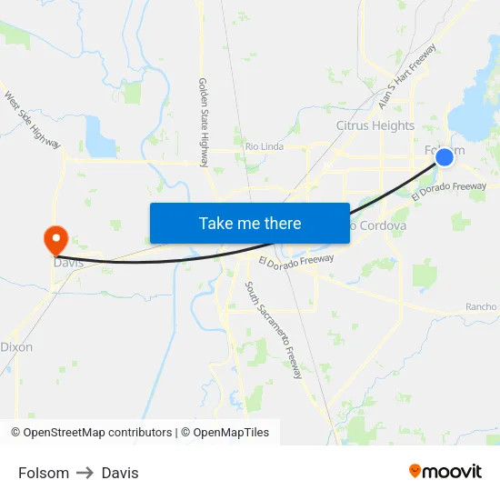 Folsom to Davis map