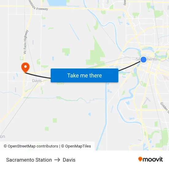Sacramento Station to Davis map