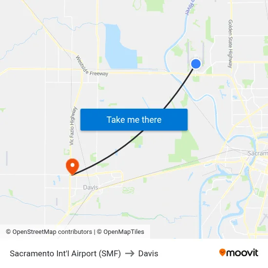 Sacramento Int'l Airport (SMF) to Davis map