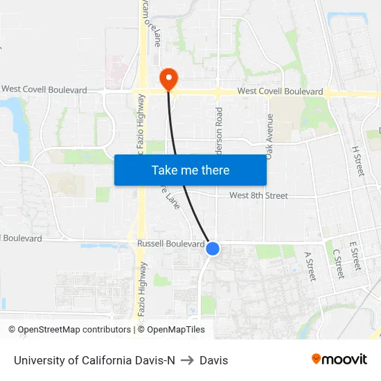 University of California Davis-N to Davis map