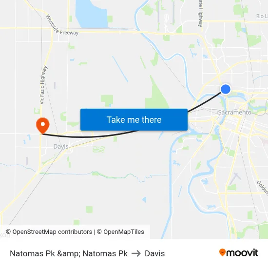 Natomas Pk &amp; Natomas Pk to Davis map