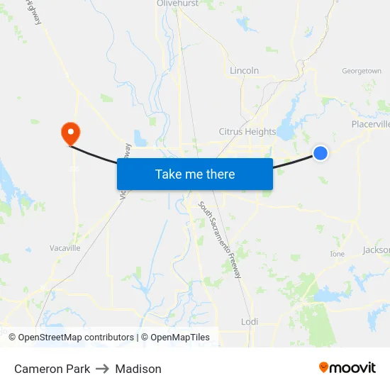 Cameron Park to Madison map