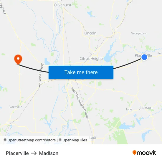 Placerville to Madison map