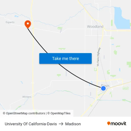 University Of California-Davis to Madison map