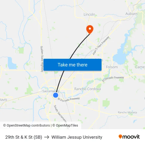 29th St & K St (SB) to William Jessup University map