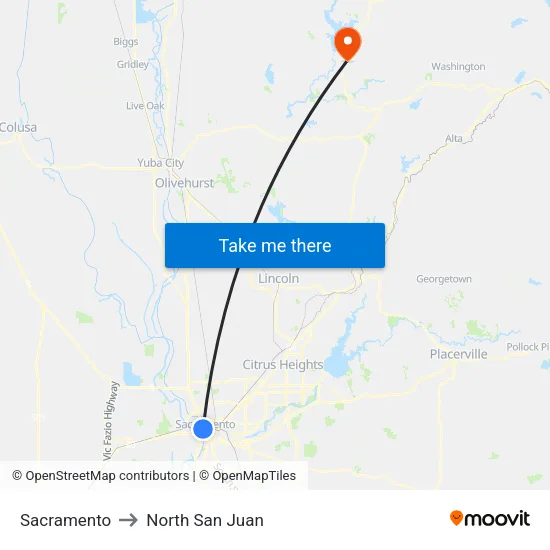 Sacramento to North San Juan map