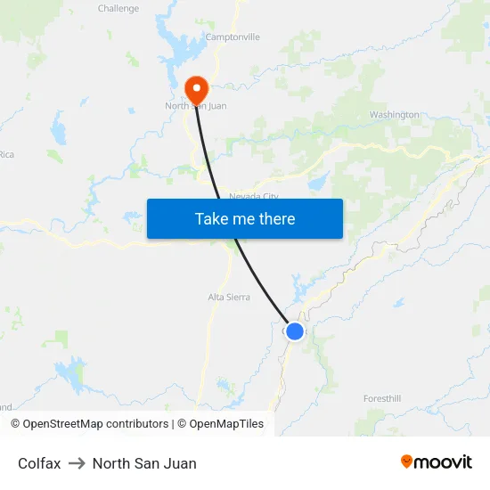 Colfax to North San Juan map