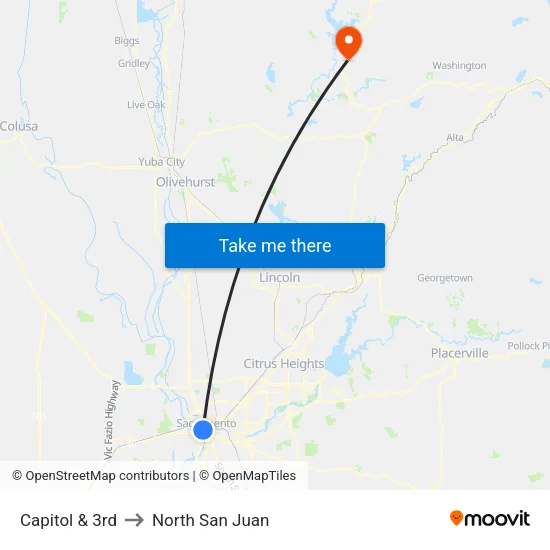 Capitol & 3rd to North San Juan map