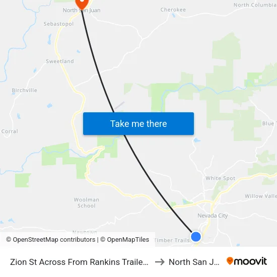 Zion St Across From Rankins Trailer Park to North San Juan map