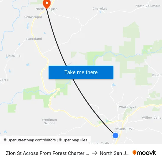 Zion St Across From Forest Charter School to North San Juan map