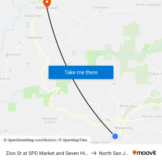 Zion St at SPD Market and Seven Hills Ctr to North San Juan map