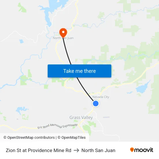 Zion St at Providence Mine Rd to North San Juan map