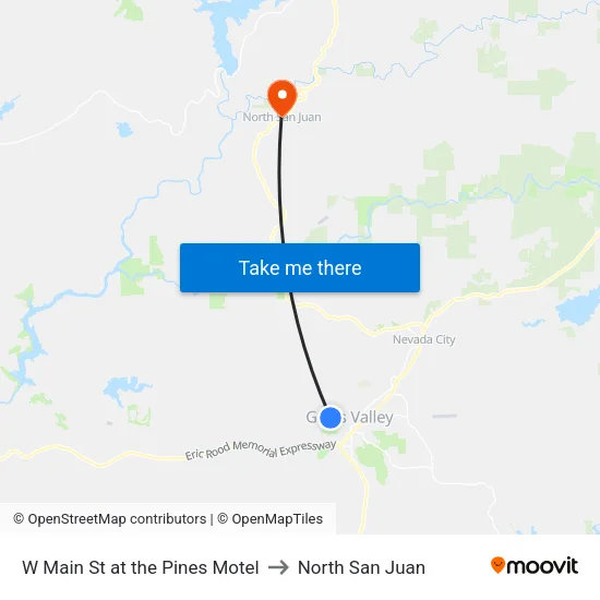 W Main St at the Pines Motel to North San Juan map