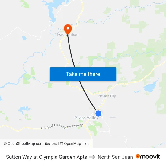 Sutton Way at Olympia Garden Apts to North San Juan map