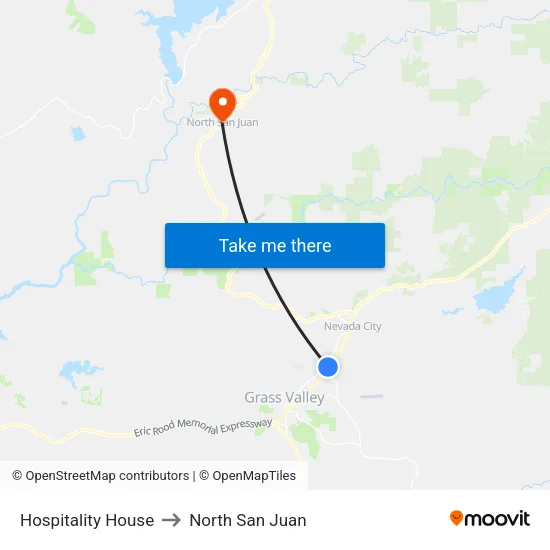 Hospitality House to North San Juan map