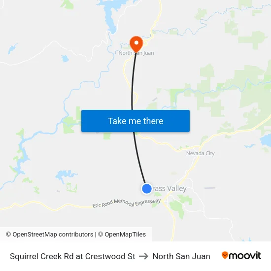 Squirrel Creek Rd at Crestwood St to North San Juan map