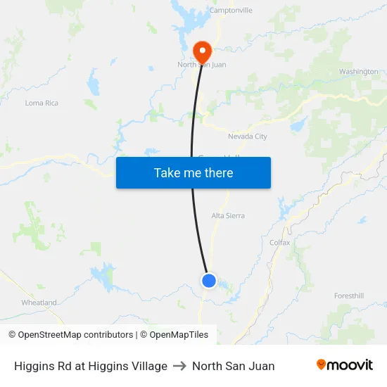 Higgins Rd at Higgins Village to North San Juan map