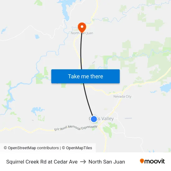 Squirrel Creek Rd at Cedar Ave to North San Juan map
