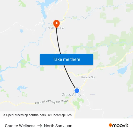 Granite Wellness to North San Juan map