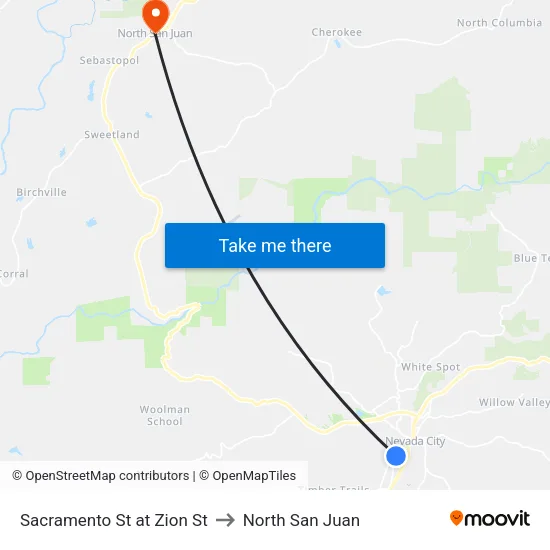 Sacramento St at Zion St to North San Juan map