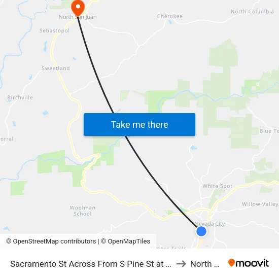 Sacramento St Across From S Pine St at Tour Of Nevada City Bicycle Shop to North San Juan map