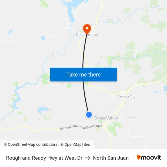 Rough and Ready Hwy at West Dr to North San Juan map