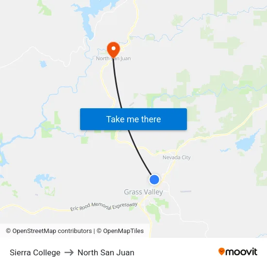 Sierra College to North San Juan map