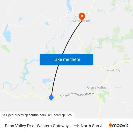 Penn Valley Dr at Western Gateway Park to North San Juan map