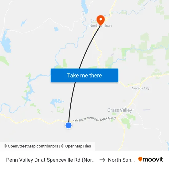 Penn Valley Dr at Spenceville Rd (Northridge Pizza) to North San Juan map