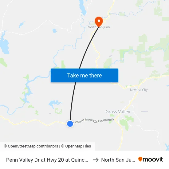 Penn Valley Dr at Hwy 20 at Quincy Ln to North San Juan map