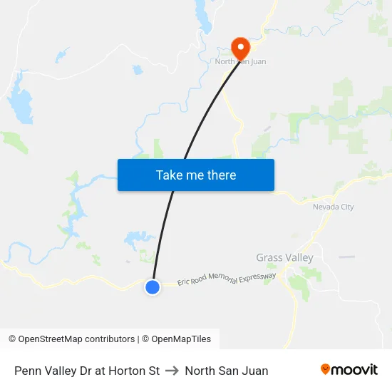 Penn Valley Dr at Horton St to North San Juan map