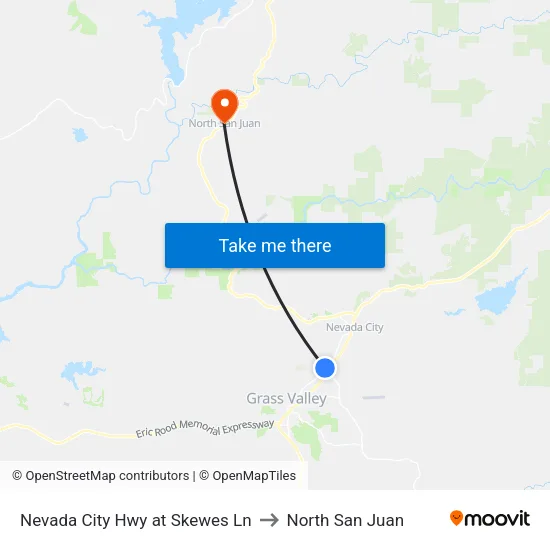 Nevada City Hwy at Skewes Ln to North San Juan map