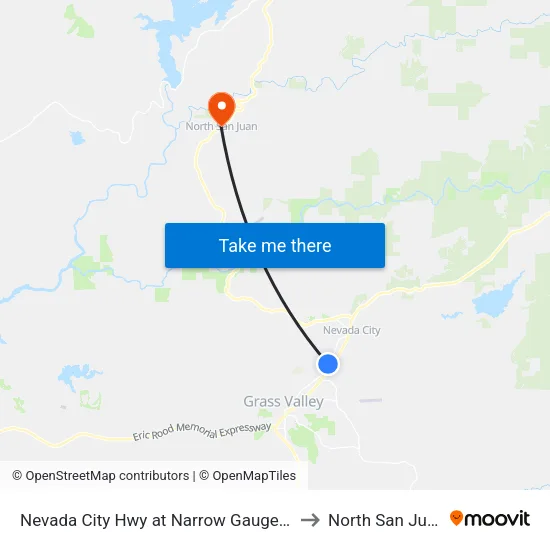 Nevada City Hwy at Narrow Gauge Ln to North San Juan map