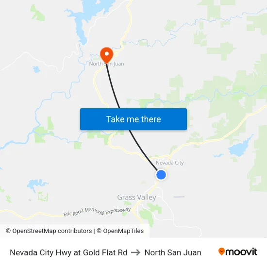 Nevada City Hwy at Gold Flat Rd to North San Juan map