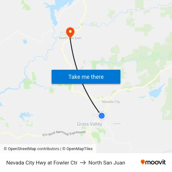 Nevada City Hwy at Fowler Ctr to North San Juan map