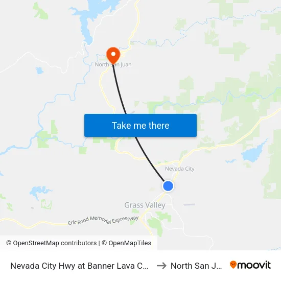 Nevada City Hwy at Banner Lava Cap Rd to North San Juan map
